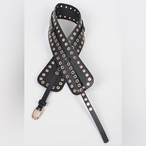 Black Grommet Vegan Leather Statement Belt